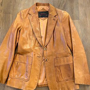 vintage leather blazer - camel color - fits like a 6